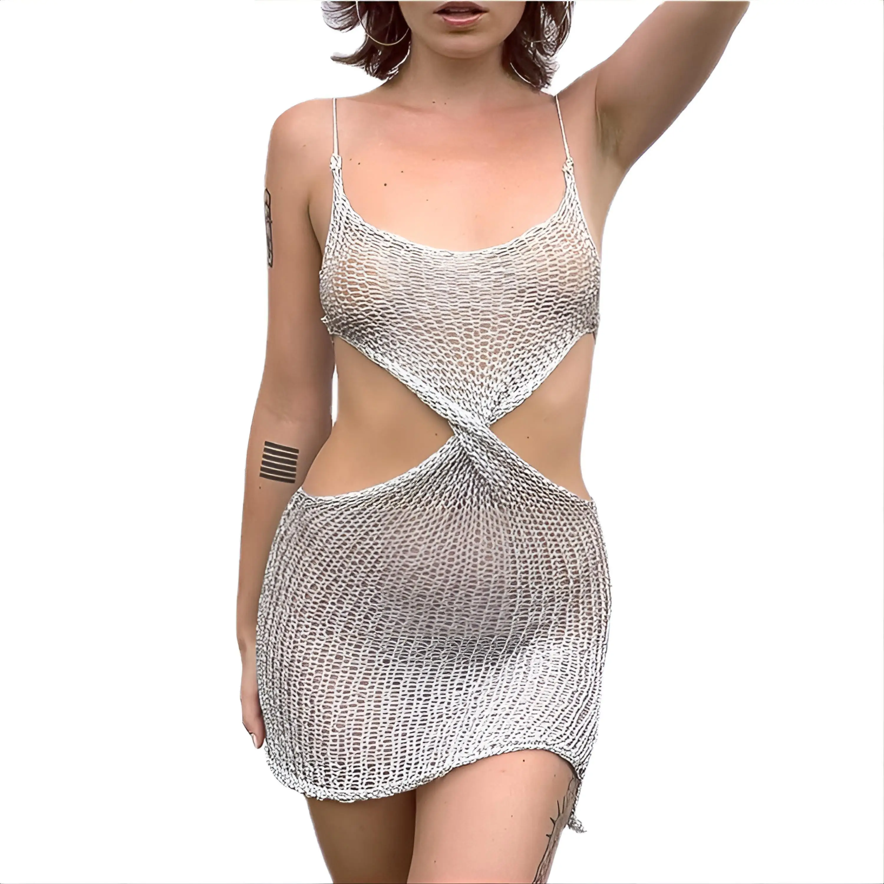Strój kąpielowy damski z narzutką, kontrastowe, połyskujące, kryształowe, plażowe narzutki, ochrona, polinezyjskie, tureckie, regulowane, zwiewne, GF