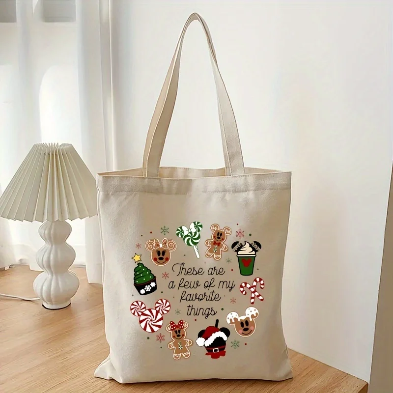 1pc There Are A Few of My Favorite Thing Pattern Canvas Tote Bag Shopping Bags Xmas Ornament New Year Gift for Girls Handbag