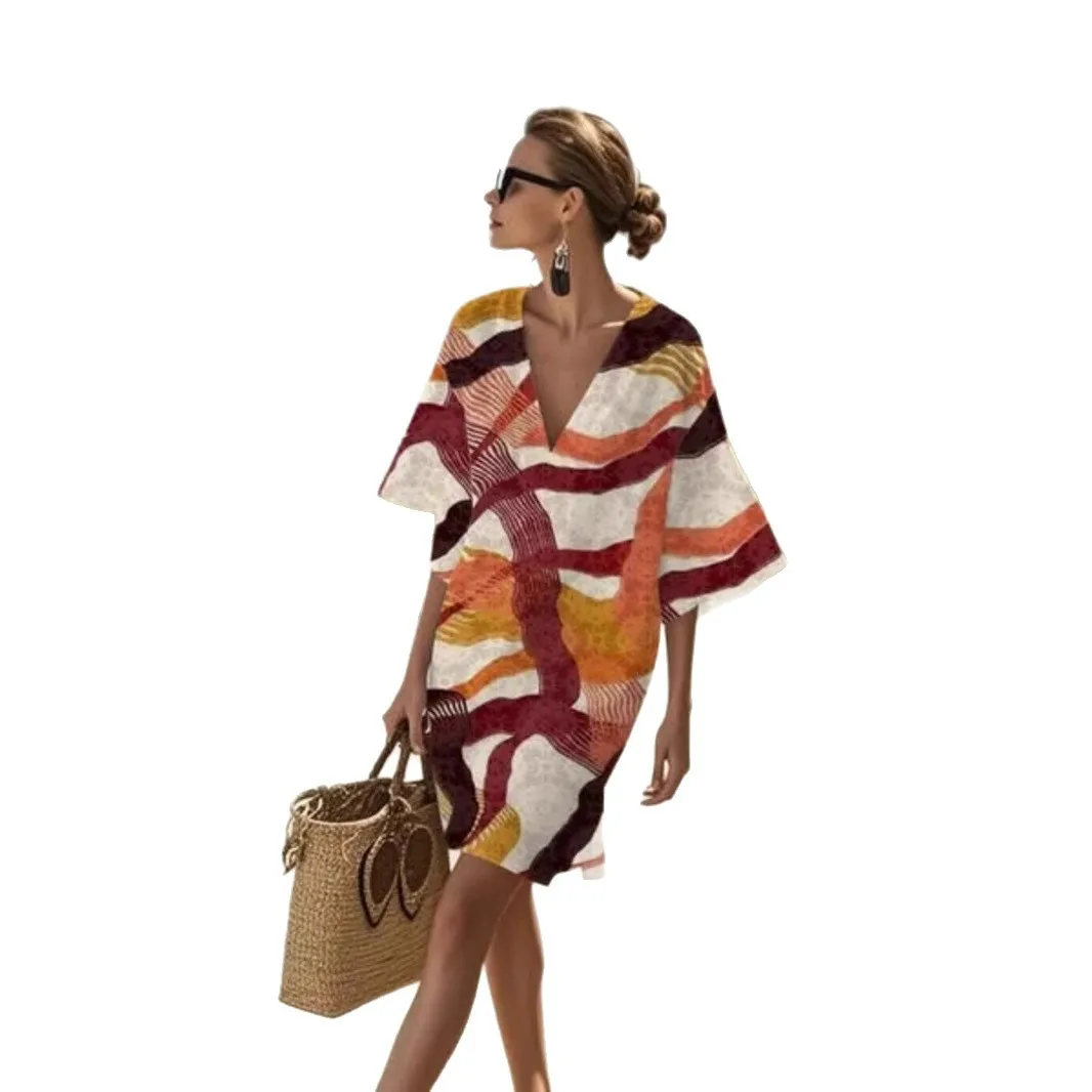 

2025 New Fashion Printed Half-sleeved Dress Women Summer Casual Loose Retro Mini Vestido For Women Beach Vacation Skirt Women