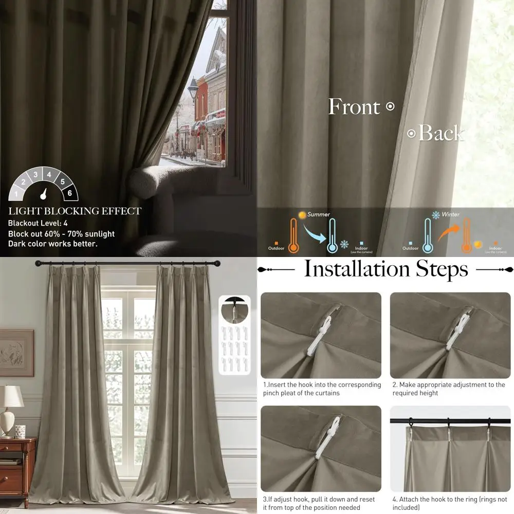 

84 Long Camel Beige Pinch Pleated Thermal Insulated Curtains, 2 Panels for Bedroom/Living Room