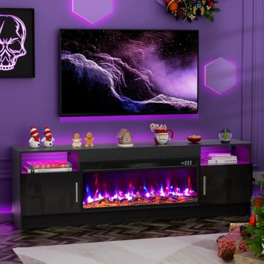 

70 Electric Fireplace TV Stand for 80 TVs Modern Entertainment Center with 36 Builtin Electric Fireplace and LED Lighting High