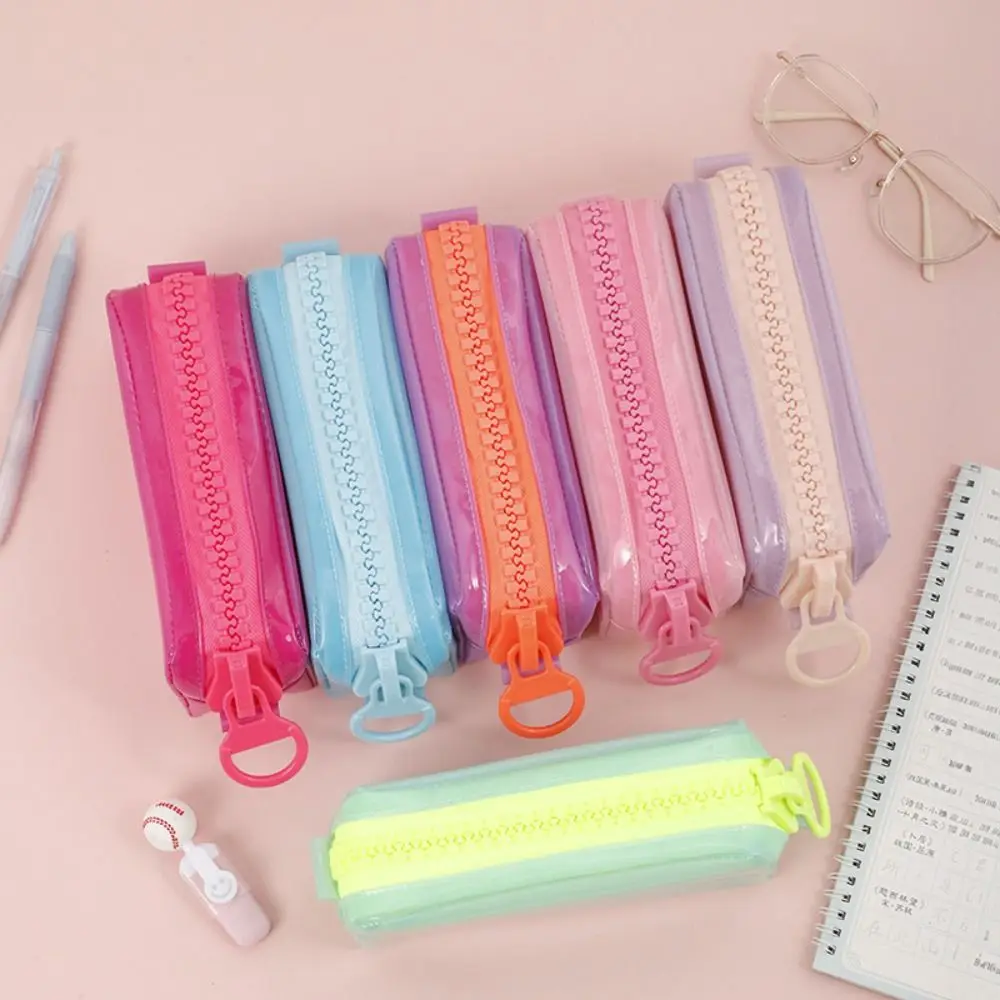 Large Capacity Zipper Transparent Pencil Case High Appearance Stationery Box Large Capacity Pencil Bag Stationery Holder Clear