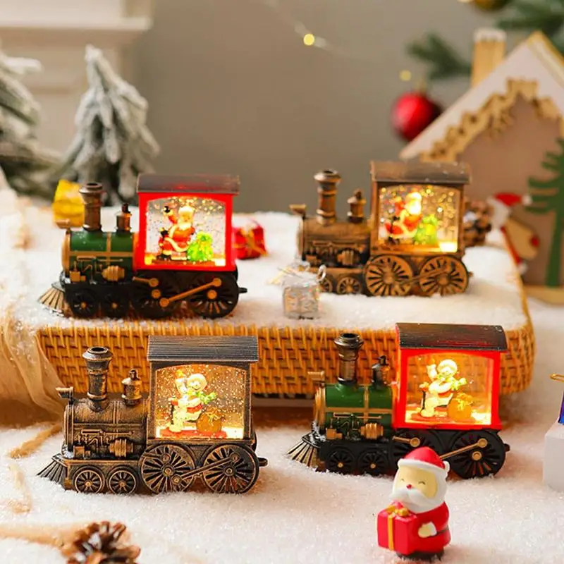 Christmas Snow Globes Lantern Retro Christmas Lanterns LED Glittering Ornaments Small Train Figurines Santa Claus Snowman