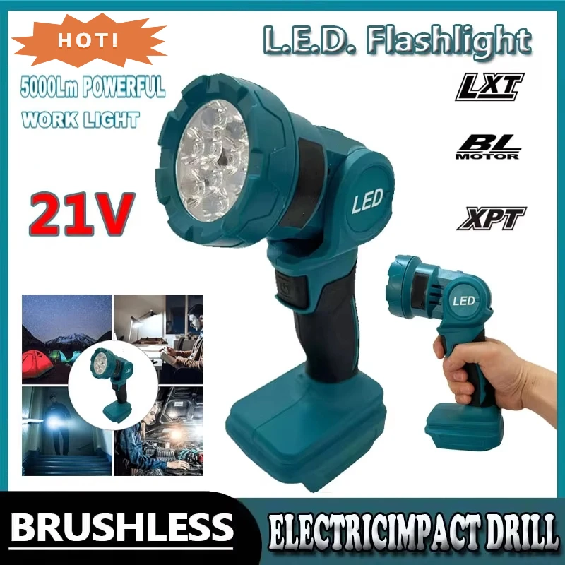 

Fit Makita Cordless LED Work Light Rechargeable Flashlight 18V Battery Power Tools Indoor Outdoors Night Searchlight Tool