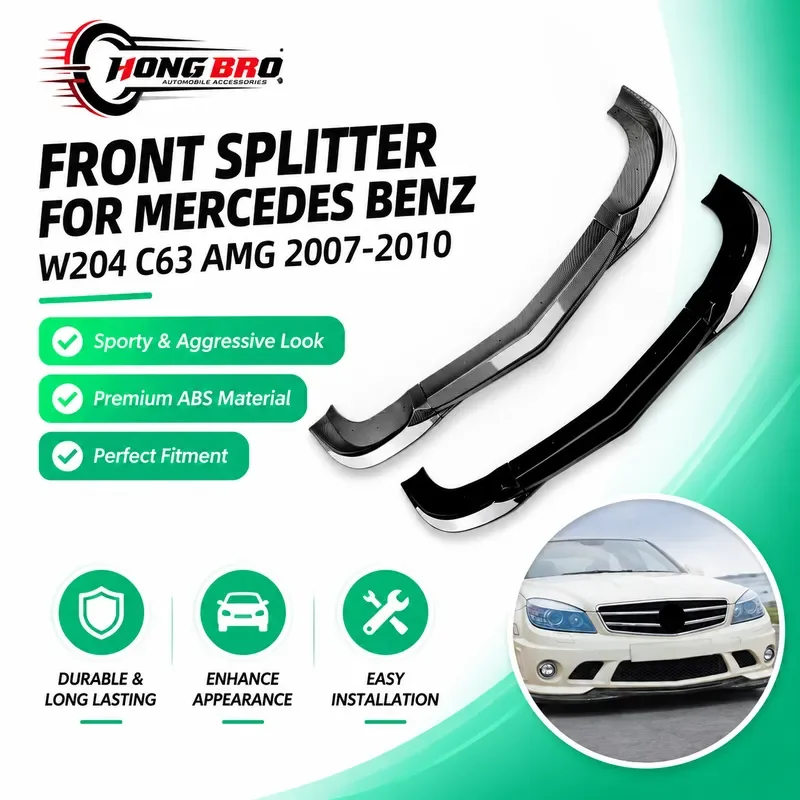 For Mercedes Benz C Class W204 C63 AMG 2007-2010 Front Lip Bumper Spoiler Body Kit Exterior Modification Accessories