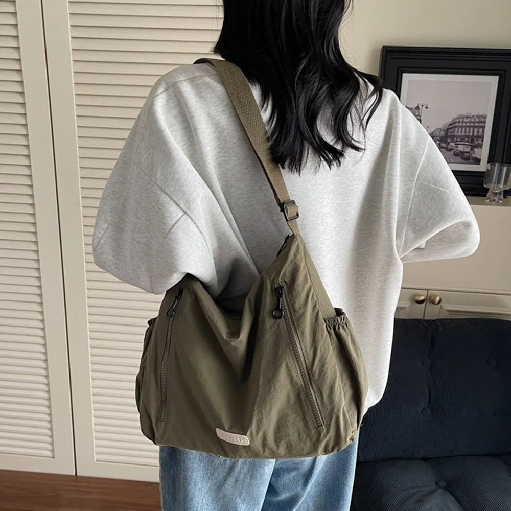 

Large Capacity Nylon Messenger Bag Casual Korean Style Square Crossbody Bag Tote Solid Color Single Shoulder Bag Woman Girls