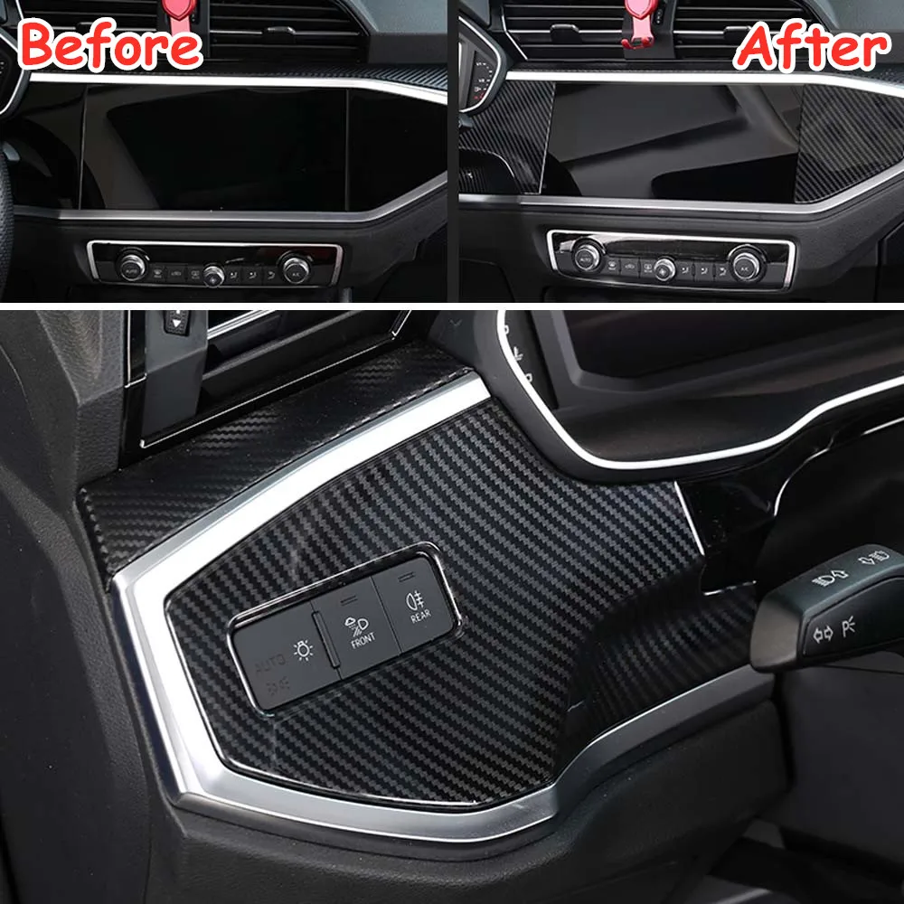 3Pcs/set Carbon Fiber Style Car Accessory Fit For AUDI Q3 2019 Car Dashboard Decoration Cover Trim Stickers Car Styling