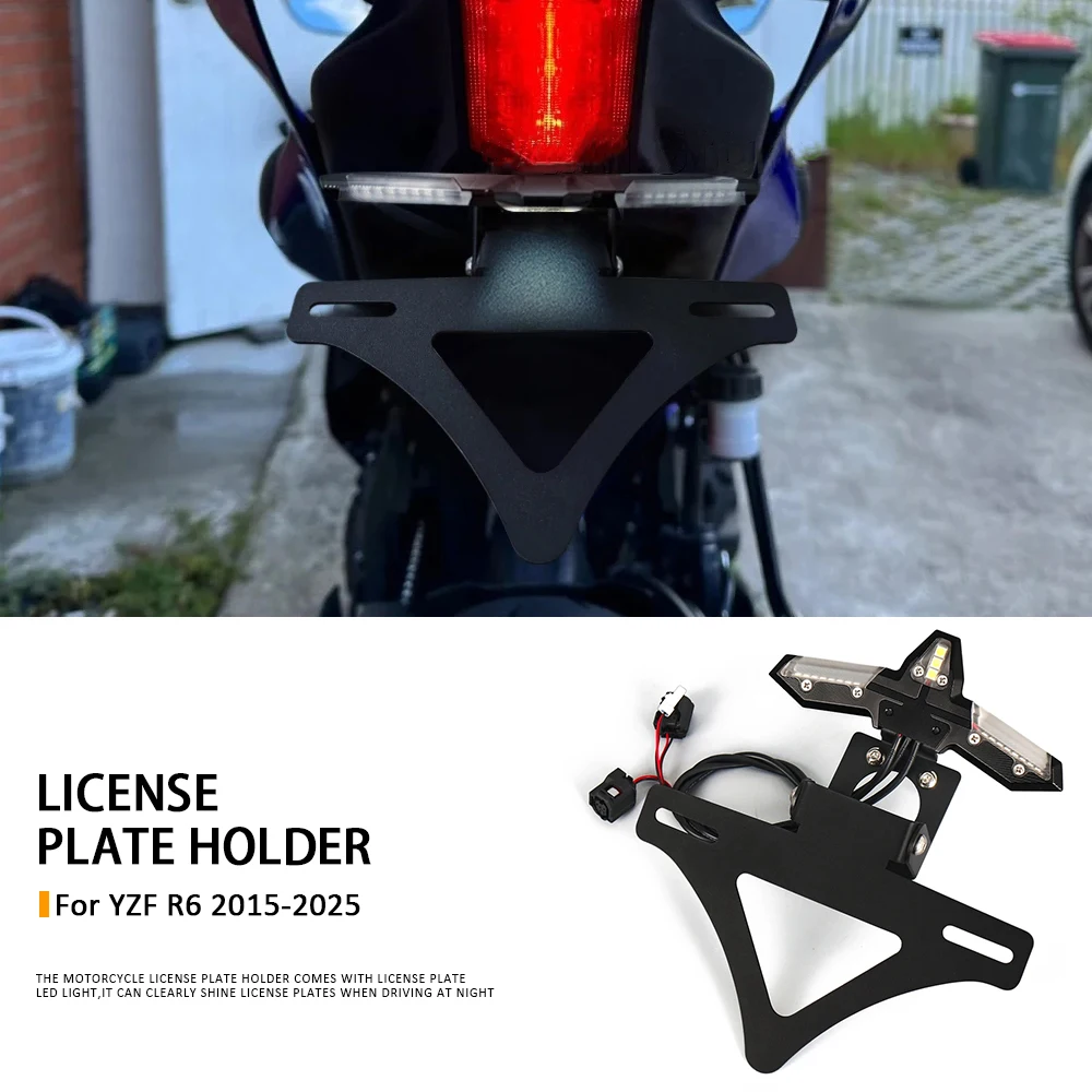 

NEW Motorcycle Accessories Adjustable License Number Plate Frame Holder Bracket LED For Yamaha YZF R6 YZFR6 YZF-R6 2015-2025