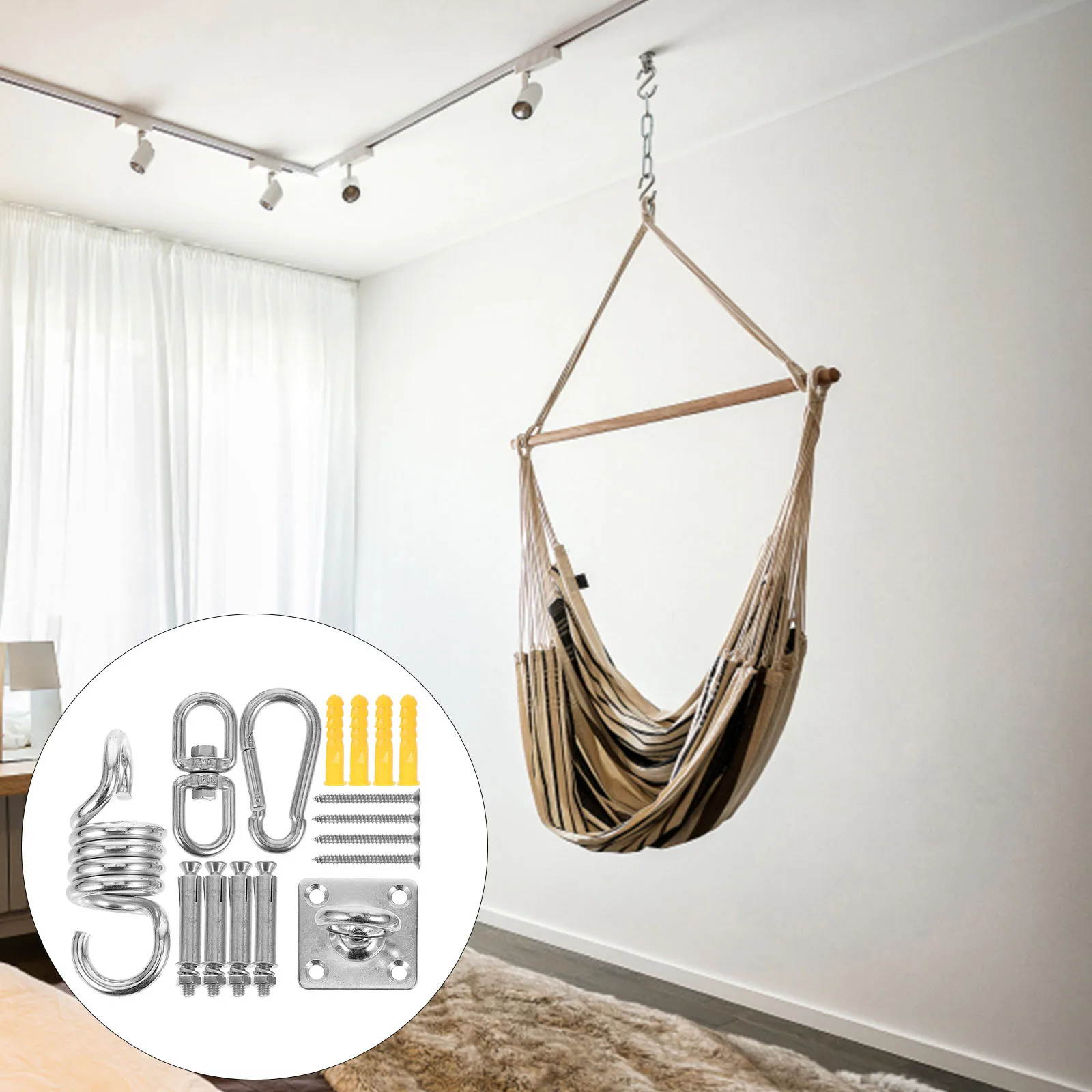 

1Set Heavy Duty Yoga Hanging Kit Stainless Steel Hammock Carabiner Pad Eye Plate Ceiling Hanger for Hammock Swing Chair Support