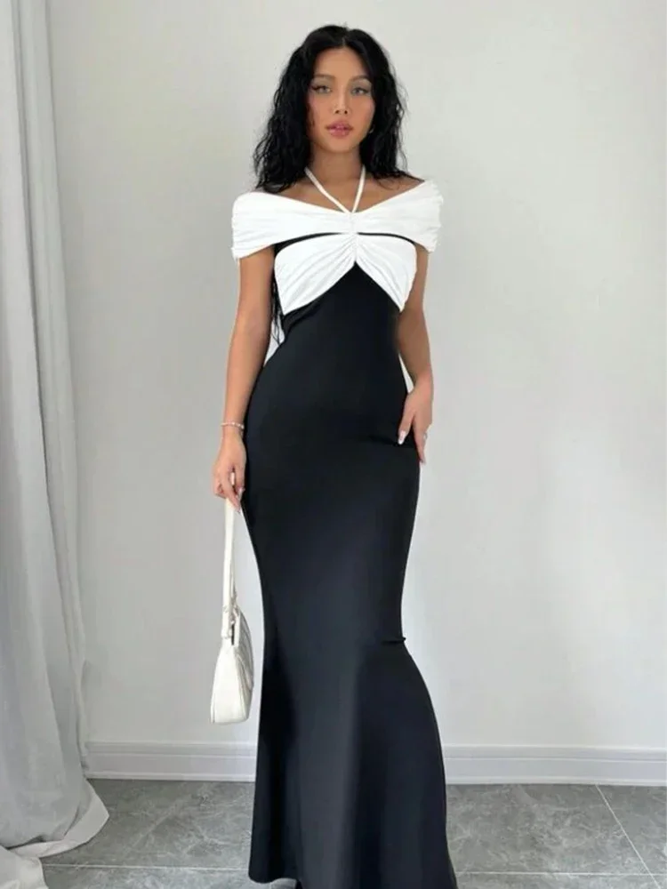 High quality Classic Formal Jersey Pleat Criss-Cross Sheath Halter Midi Dresses Quinceanera Dresses Sexy Retro Modern Style