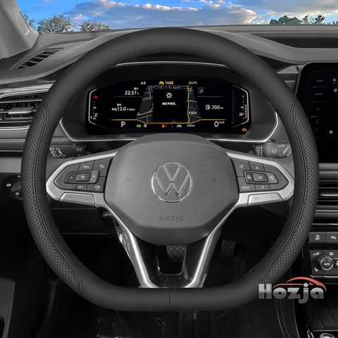 Кожаный чехол на руль для Volkswagen Tiguan, T-Roc, T-Cross, Tayron, Polo, ID.4, Caddy, Atlas, Crafter, Virtus 2025 – Аксессуары