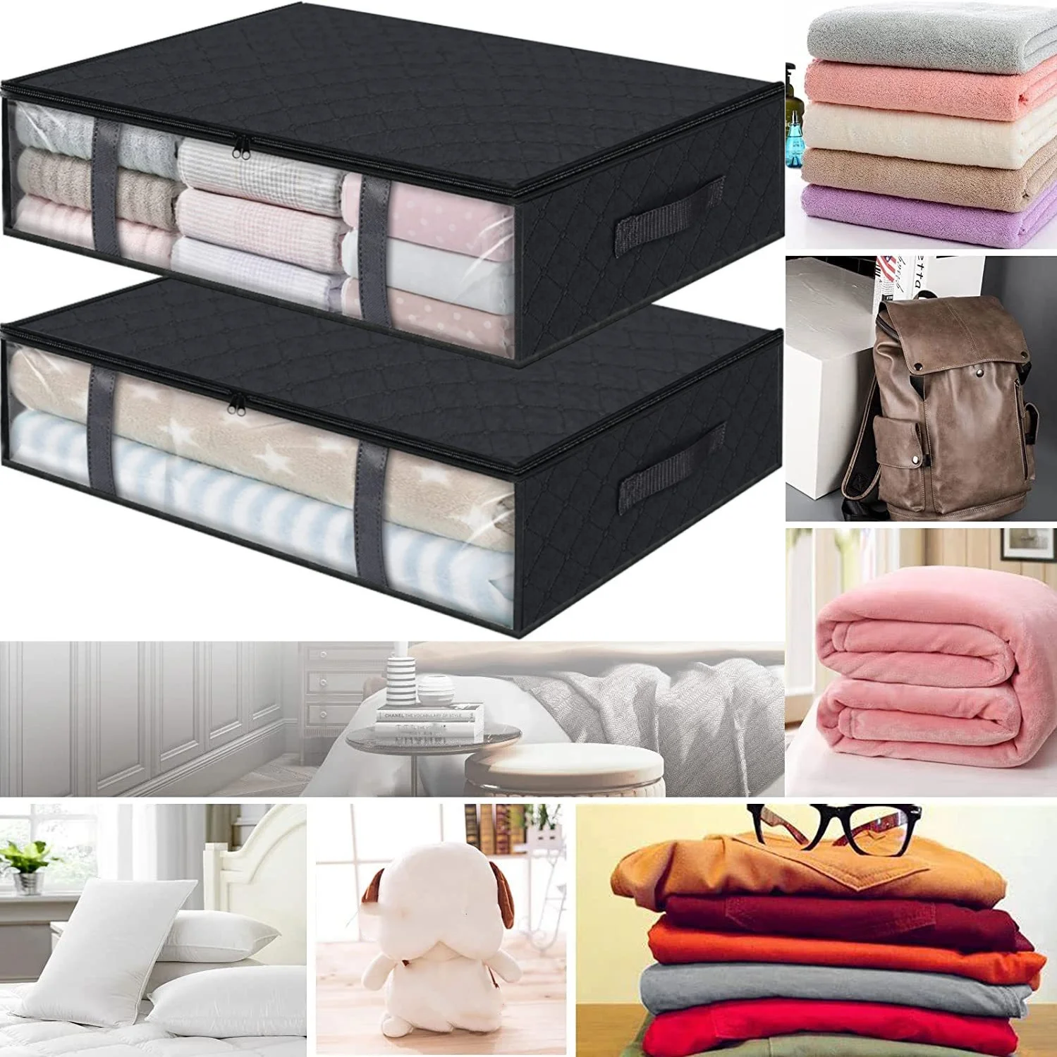 2Pcs/3Pcs Home Foldable Quilt Clothes Clothes Dustproof Storage Box Clothes Organiser Underbed Quilt Large Capacity Storage Bag