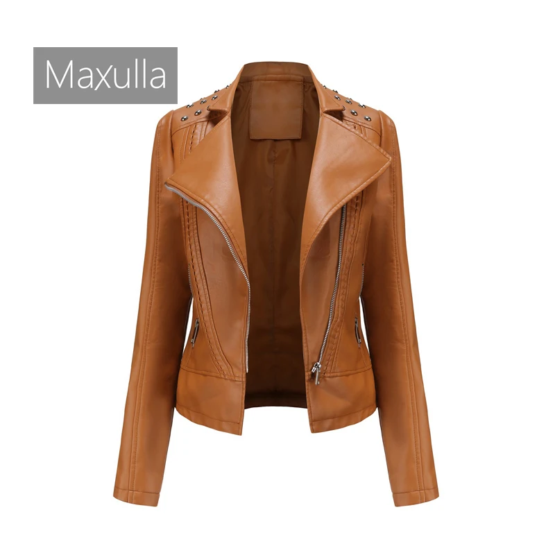 

Maxulla Spring Autumn Ladies Casual Leather Coat Outdoor Windproof PU Tops Fashion Slim Motorcycle Wear Women's Clothing