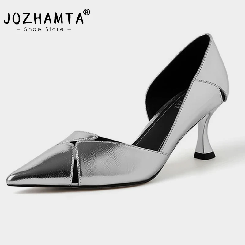 JOZHAMTA Size 33-40 Women High Heeled Pumps Genuine Leather Slingbacks Spring Summer Party Wedding Shoes Woman Point toe Pumps