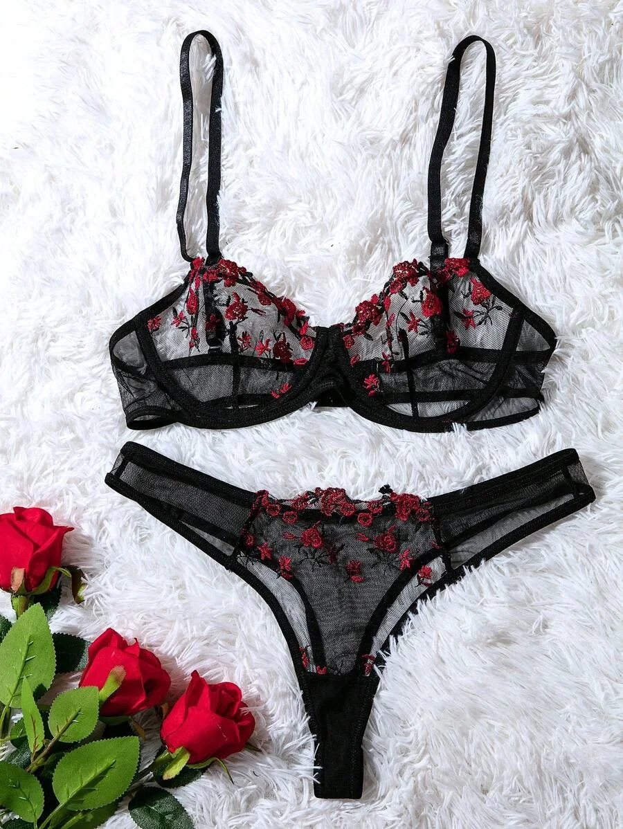 Fairy Bra Set Women Bralette 2-Piece Underwear Sets Floral Embroidery Steel Ring Bra And Panty Set - Image 5
