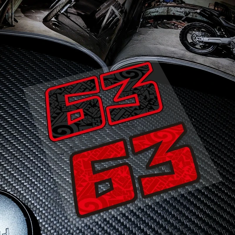 63 Number Reflective Car Sticker, Motorcycle Helmet Decor Decal, Waterproof Scratch Cover Vinyl Sticker for Auto Bike Body