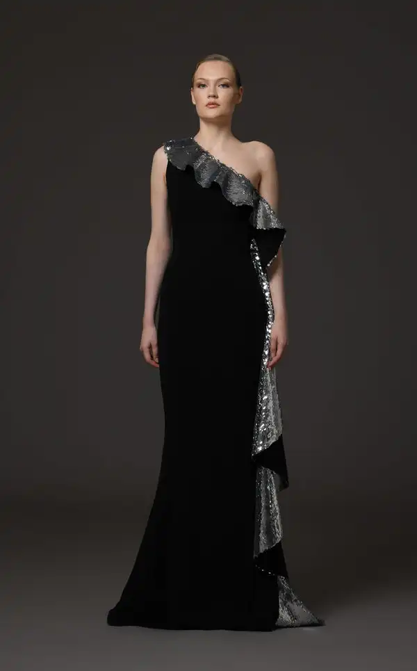 

Customized Modern Style Jersey Ruched Ruffle Sequined A-line One-shoulder Long Dresses Bespoke Occasion Dresses Sizes Available