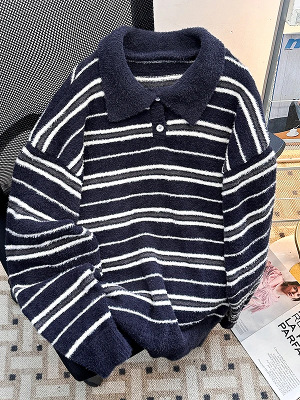 

Thiened Ne Knitted Sweater Men's Winter Faion Brand American Sle Contrast Color Boting irt Couple's Sweater