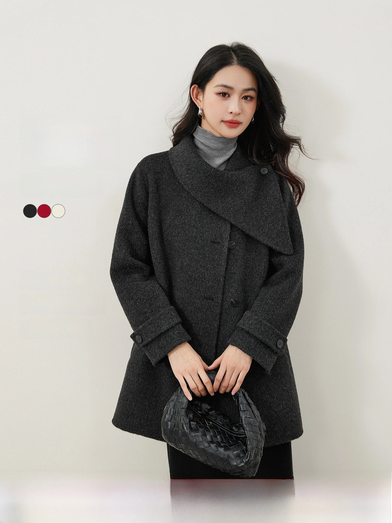 

Зимнее шерстяное двустороннее твидовое пальто Ele с цветочным узором, со спущенным плечом, с завышенной талией, длинными рукавами, женская модная верхняя одежда