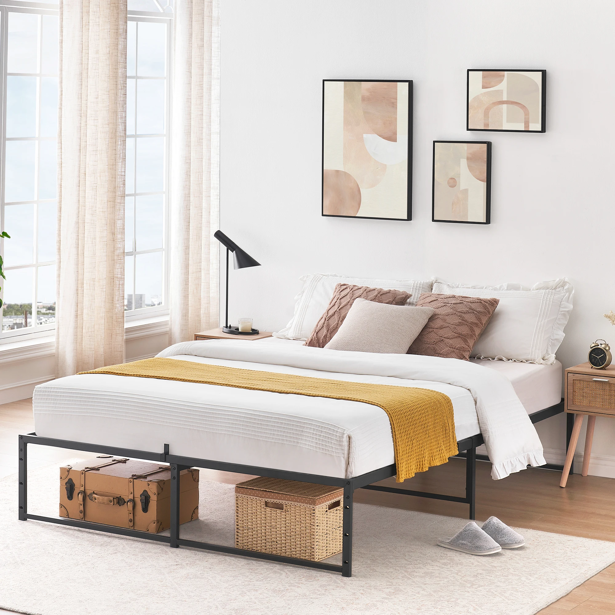 

Twin Metal Platform Bed Frame with Sturdy Steel Bed Slats,Mattress Foundation No Box Spring Needed Large Storage Space