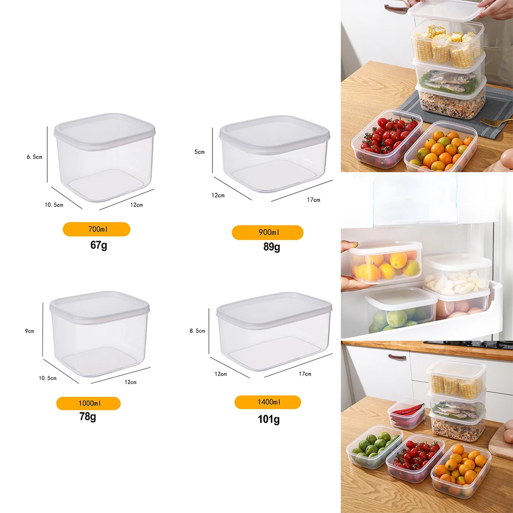 1pc Crisper Food Containers Storage Boxes Plastic Microwave Freezer Safe Dispenser Reusable Household Kitchen Food Storage Tools