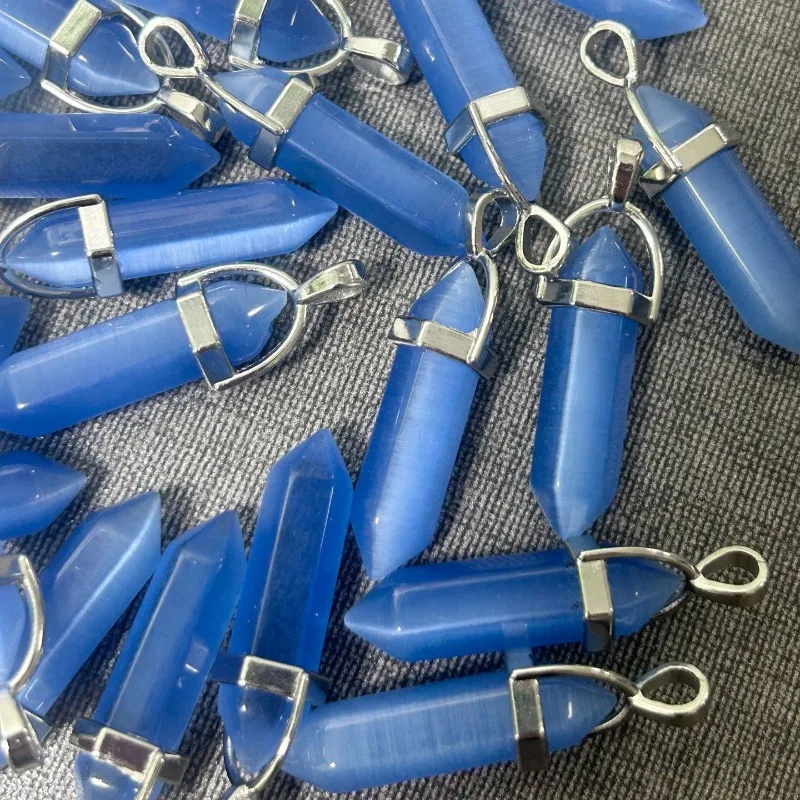 Wholesale 50pcs/lot Fashion Cat Eye Stone Mix Pillar Charms Point Chakra Pendants for Jewelry Making Good Quality