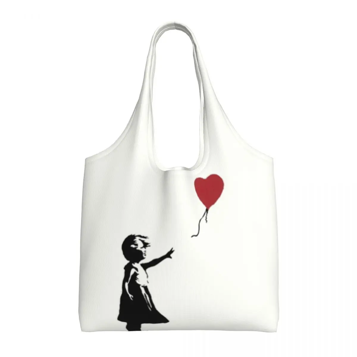 Girl With Balloon Banksy Groceries Shopping Tote Bag Street Graffiti Art Canvas Shoulder Shopper Bag Big Capacity Handbags