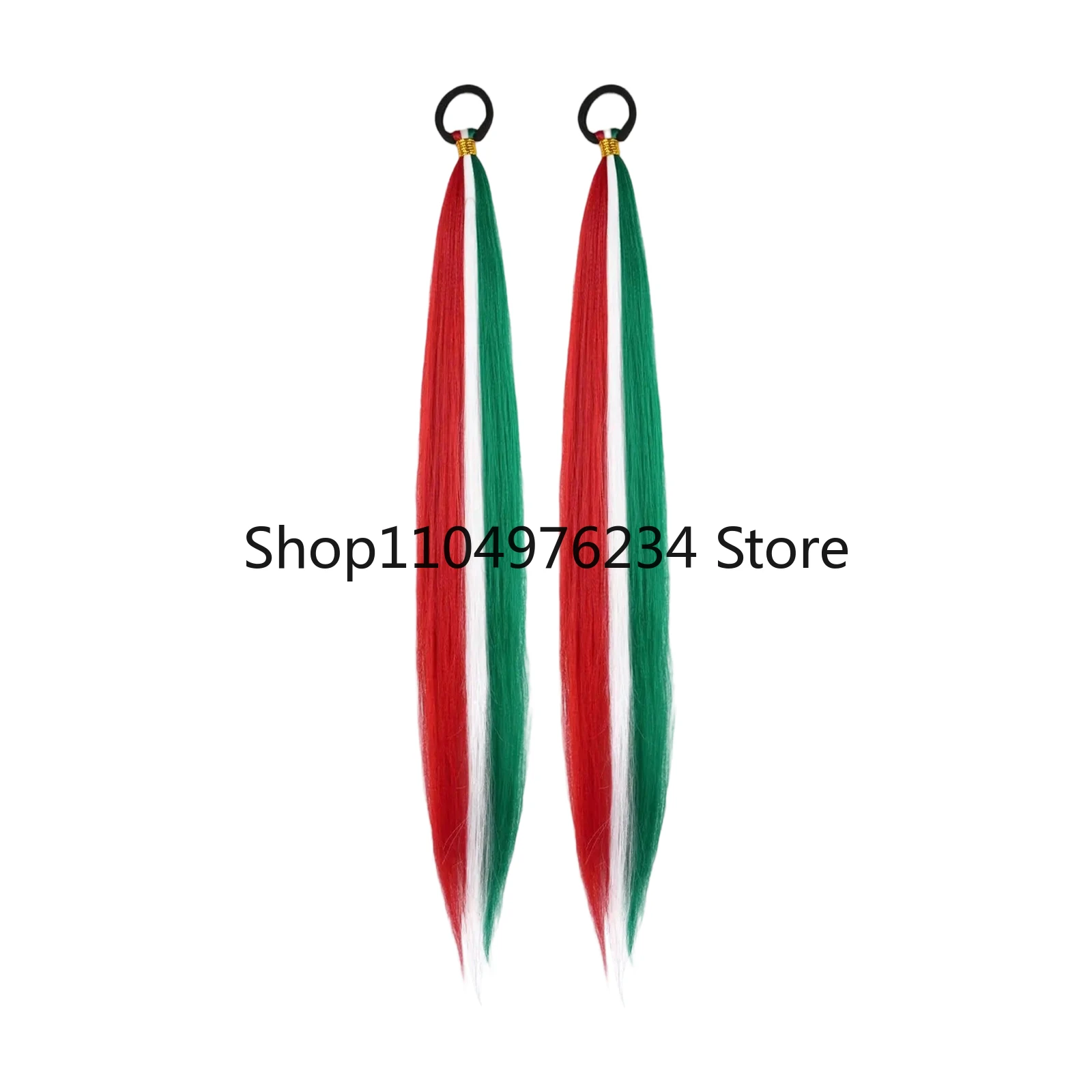 قطعتان من وصلات شعر صناعية مستقيمة مع ربطة شعر مرنة، وصلات شعر تجديل ملونة، إكسسوارات للشعر للنساء