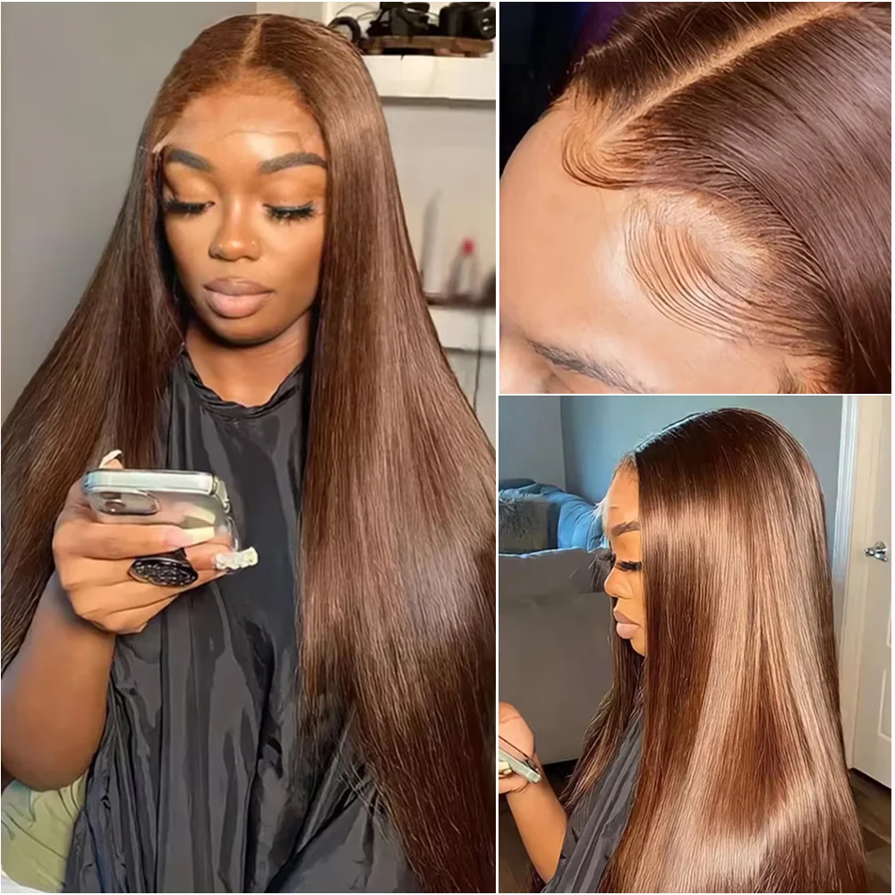 13x4 13x6 شفاف HD الدانتيل أمامي باروكة من شعر طبيعي قبل قطعها 36 بوصة الشوكولاته البني العظام مستقيم الدانتيل الجبهة الباروكات البرازيلي