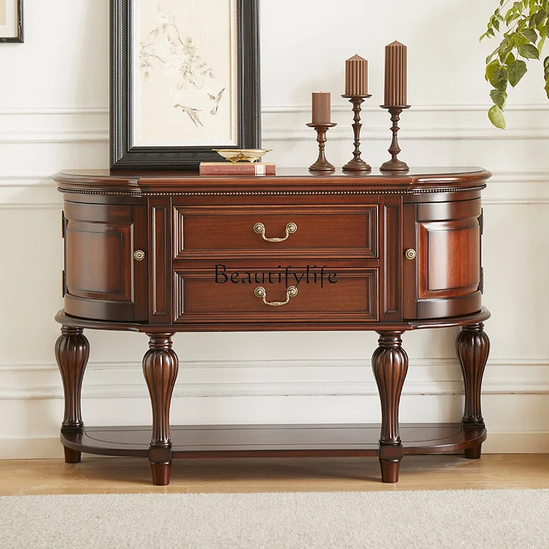 

03.American classical solid wood porch, living room decoration, locker partition, black walnut