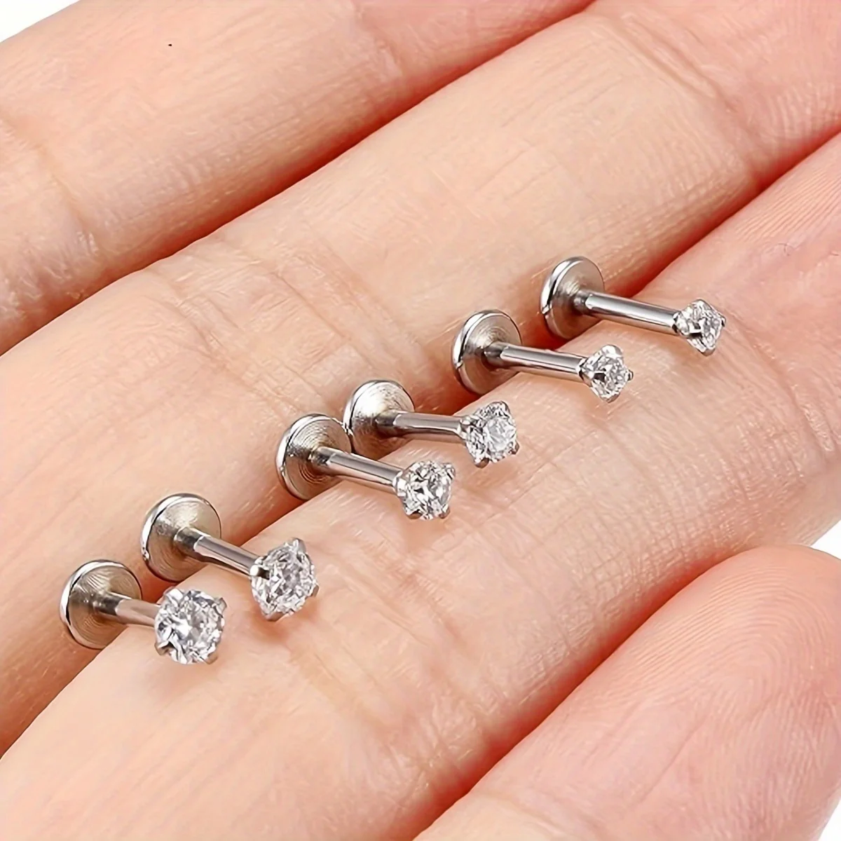 6pcs Stainless Steel 2mm 3mm 4mm Cubic Zirconia Lip Studs Labret Nose Studs Tragus Helix Ear Piercing Jewelry For Women and Men