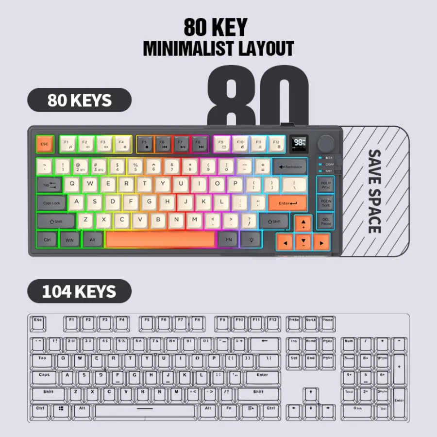 XUNFOXK92 Wired Film Keyboard - Tri-color 75% Specification RGB Backlight - 82 Keys - Suitable for Computer Gamers - Laptops