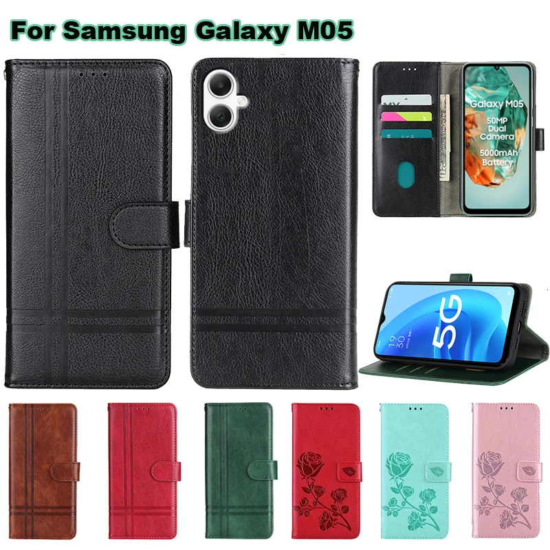 Wallet Cover For Samsung Galaxy M05 SM-M055F Case Leather Capa Phone Coque For Fundas Samsung Galaxy A05 SM-A055F SM-A055M чехол