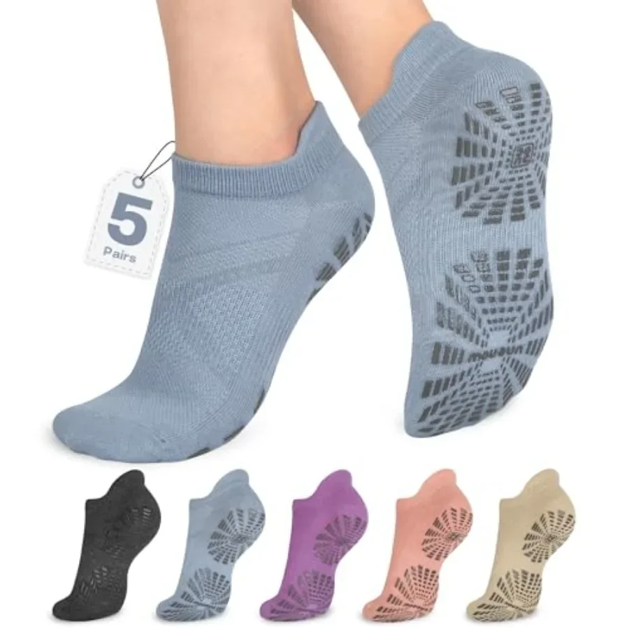 

unenow 5 Pairs Pilates Socks for Women Non Slip Socks with Grips for Yoga Hospital Barre Barefoot