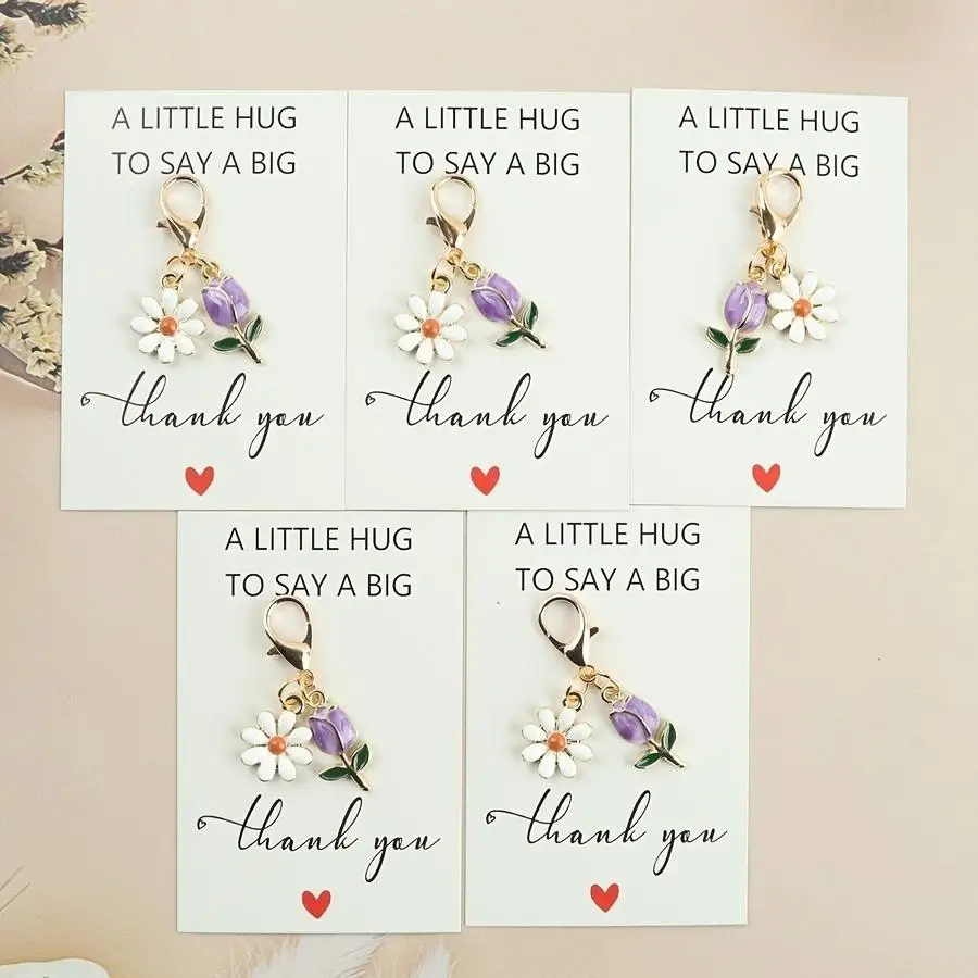1/5/10/20/50/100pcs /s/s Purple Tulip Keychain, with Thank You Greeting Card, 
