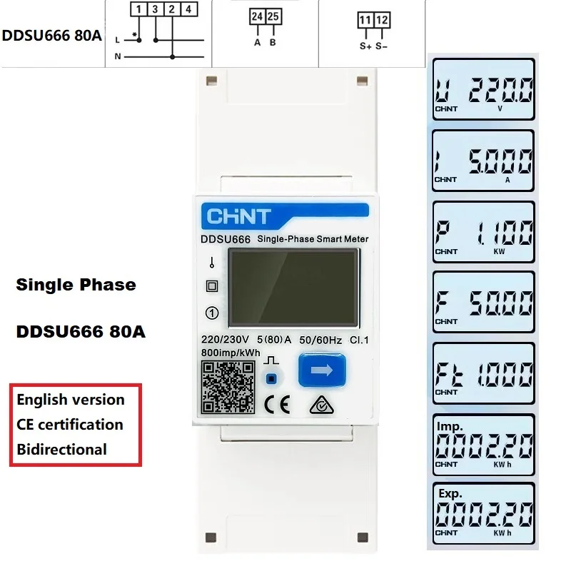 CHINT DDSU666 DTSU666 Multifunction Power Meter Programable V,A,W,KWH,VAR, MODBUS RS485 Electric Energy Meter Solar PV inverter