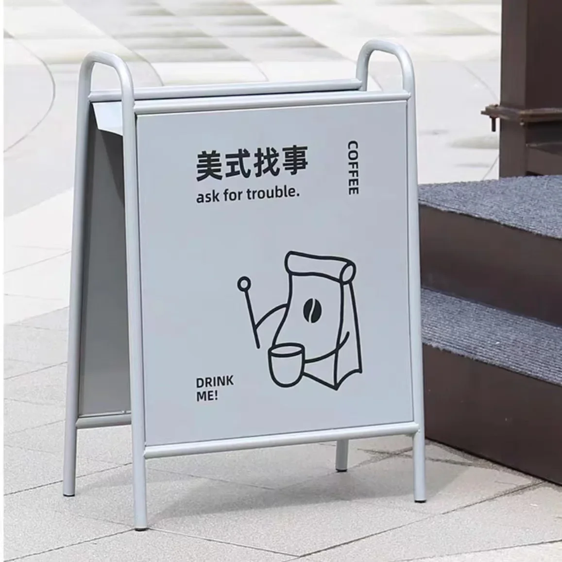 A-shaped floor-to-ceiling metal vertical sign, publicity sign display stand at the entrance of the store, store commercial