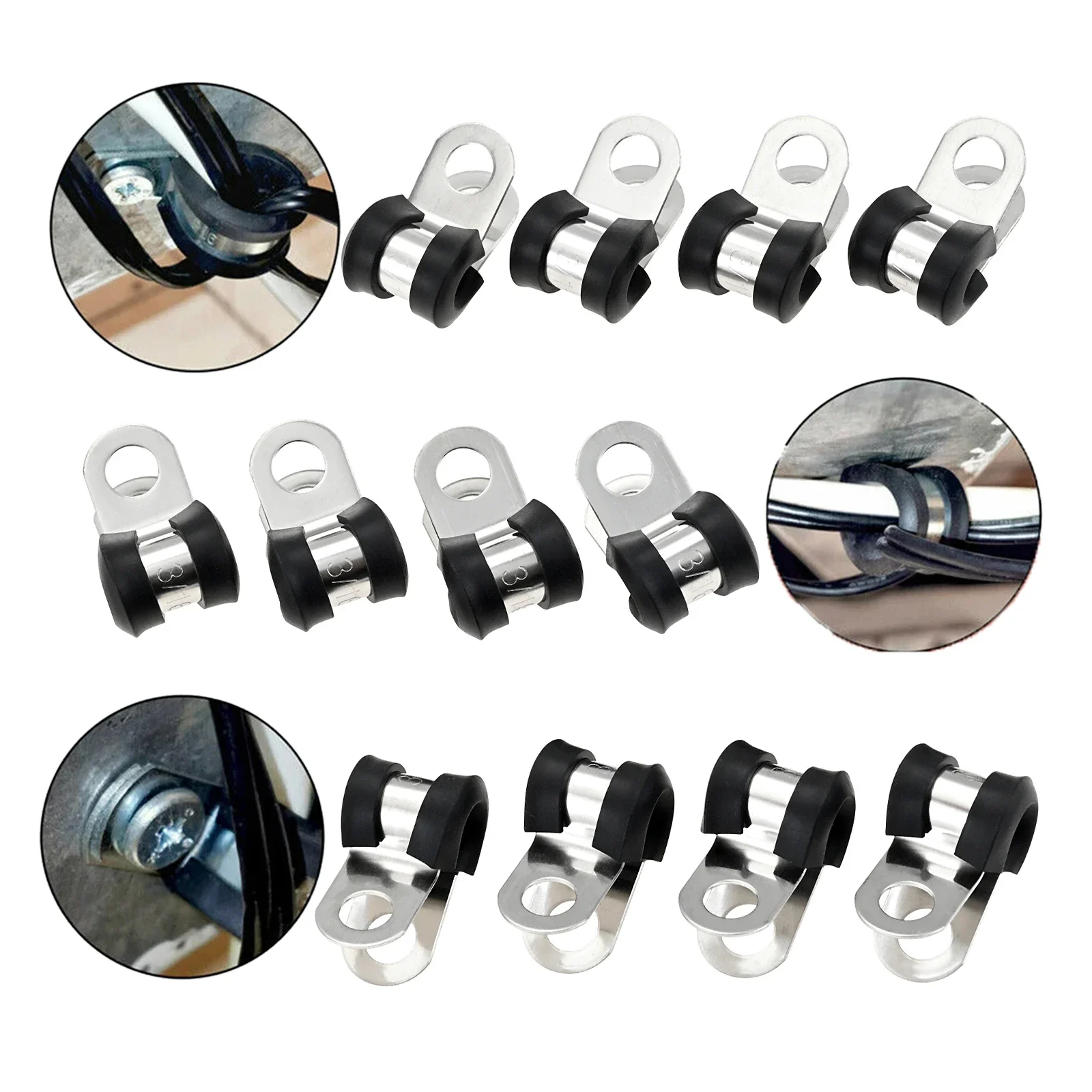 12Pcs Durable Metal P Clips Rubber Lined Wiring Hose Pipe Clamp Camper Hydraulic 3/16