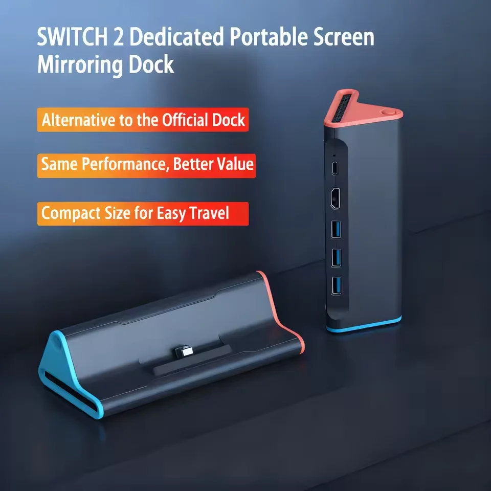 For Switch 2 TV Docking Station Game Console Charging Dock Stand Base With HDMI/Type C/USB Port for NS Switch 2 Game Accessories