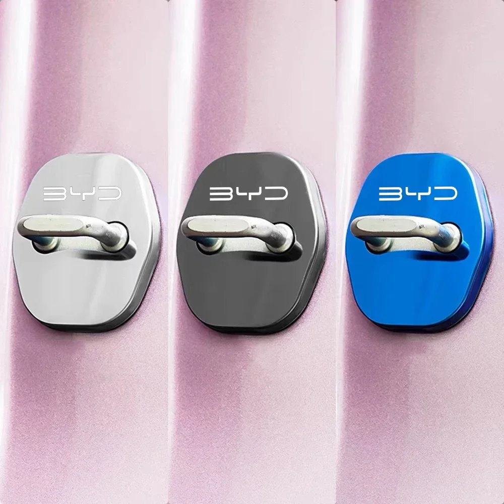 4PCS Car Styling Door Lock protective Cover Logo Stainless Steel  For BYD Atto3 Han Tang Seal SealU Seal Dolphin E2