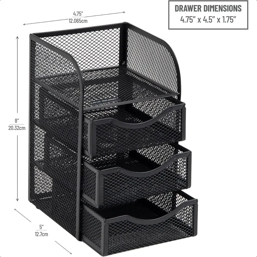 Настольные аксессуары для хранения бумаги, корзина с зажимом для переплета рабочего пространства, офисная металлическая сетка, 4,75 дюйма Д x 5 дюймов Ш x 8 дюймов В, черный