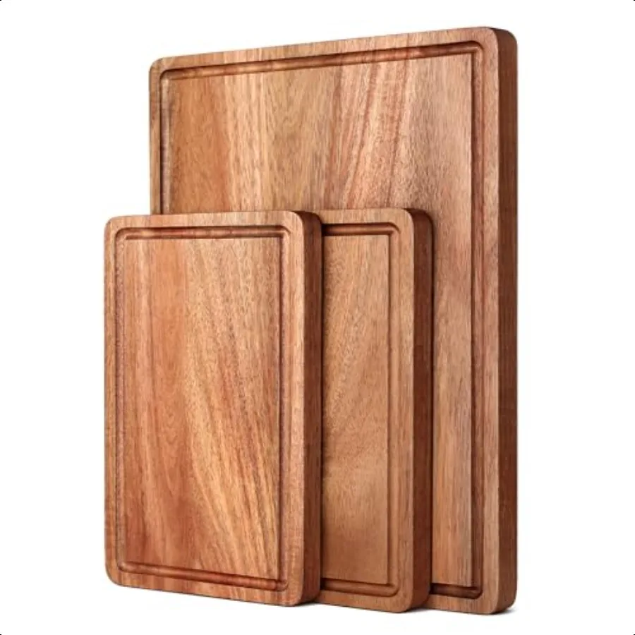 

Acacia Wood Cutting Boards Set with Juice Groove Handles for Kitchen 3Piece Charcuterie Chopping Board for Meat Cheese Fruits V