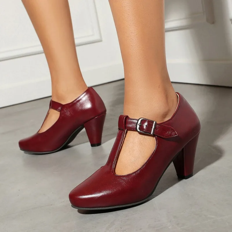2026 Spring and Autumn Fashion Round Toe Single Strap and Single Shoe Round Toe High Heels, Size 34-45