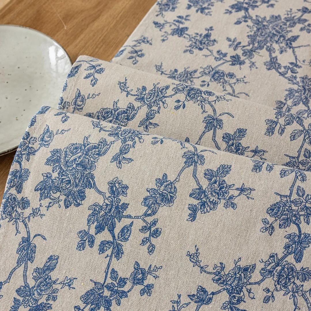 Runner da tavolo retrò blu floreale cucina rettangolo Runner da tavolo decorazione della tavola da cucina forniture per feste a casa all\'aperto per