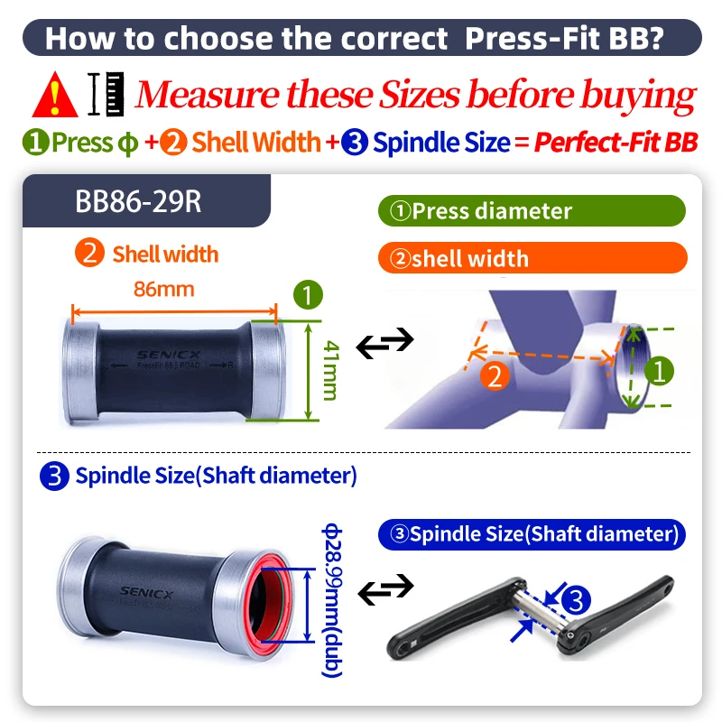 SENICX Press Fit 41mm Keramik-Fahrrad-Innenlager BB 86mm Rennradteile Zentrale Bewegung Passend für SRAM DUB/Shimano 24 Kurbeln – Detail 6