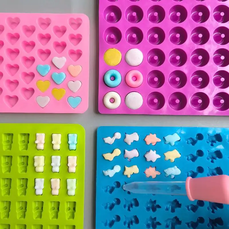 1/5Pcs Food Grade Candy Silicone Moulds with 2 Dropper Set Heat Resistant Gummy Trays for Birthday Party Treats Baking