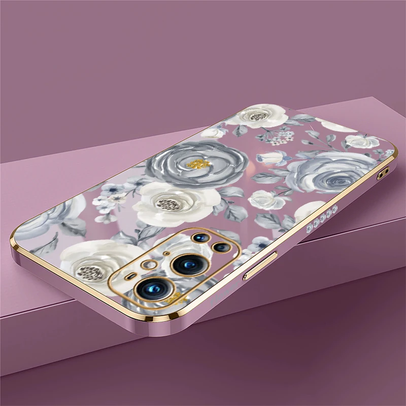 Phone Case For Oneplus Nord 3 Flower Phone Case For Oneplus N20 5G CE 2 Lite 8T 9 Luxury Shockproof Plating Silicone Cover