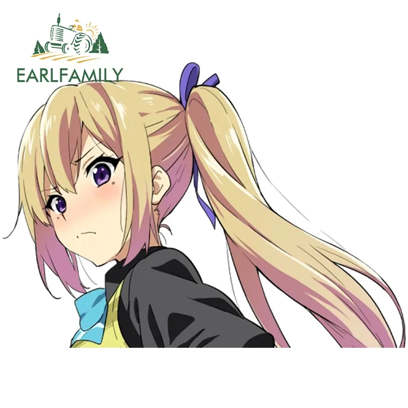 EARLFAMILY 13cm x 9.2cm for Brown Hair Hair Peeker Car Stickers Anime Occlusion Scratch Peeking Cartoon RV Personality Decal