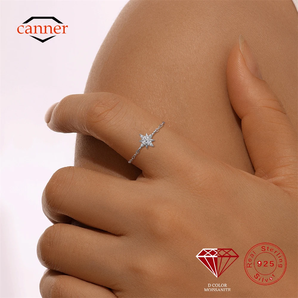 

CANNER Eight-pointed Star Moissanite Adjustable Chain Ring For Women INS Four-leaf Clover Ring Jewelry Valentine's Day Gift