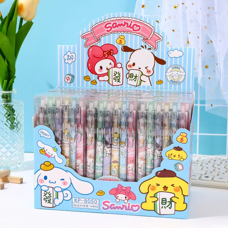 

12pcs Sanrio Series Gel Pen Hello Kitty Y2k Cinnamoroll Kuromi Melody Cartoon Press Signature Pen Black Stationery Supplies Gift